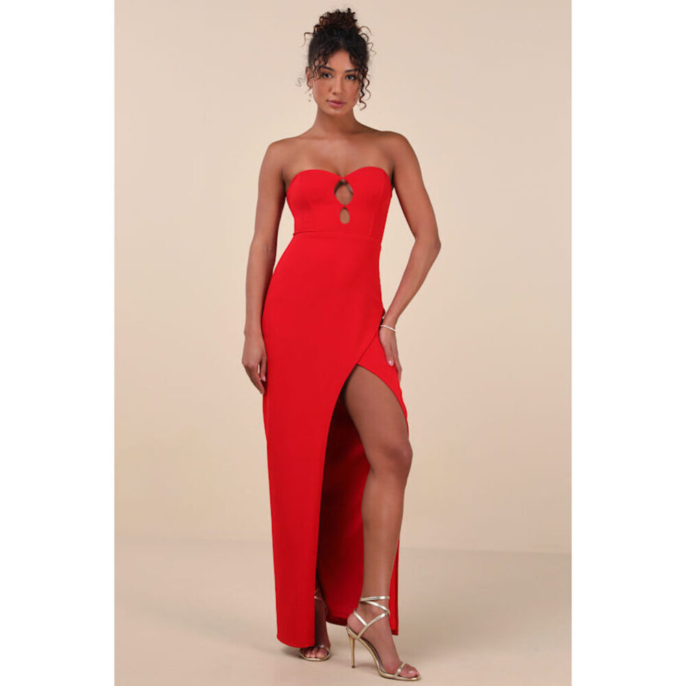 NWT Lulus Kaori Red Cutout Strapless Tulip Maxi Dress - Size XS